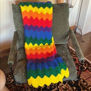 Vibrant Rainbow 100% Wool, Hand-Knit Throw Blanket